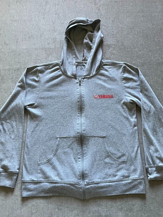 Yamaha Racing Full Zip Hoodie Men L Gray Sweatshirt Lightweight Logo Motorcycle